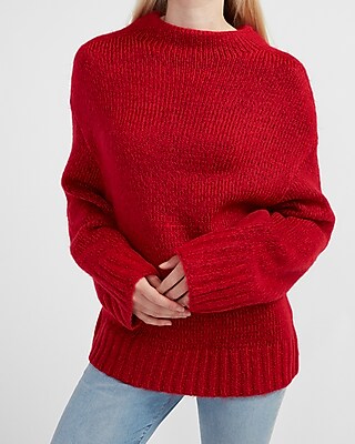 Vintage Women\u2019s Red Soft Cozy Mock Neck Polo Sweater